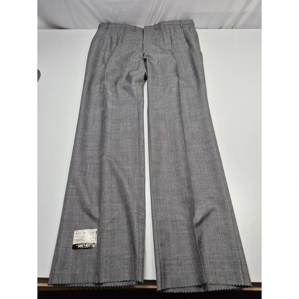 VTG Sansabelt Suit Mens 48 Gray Poly Wool Plaid Tweed 2 Piece 44x36 USA NWT